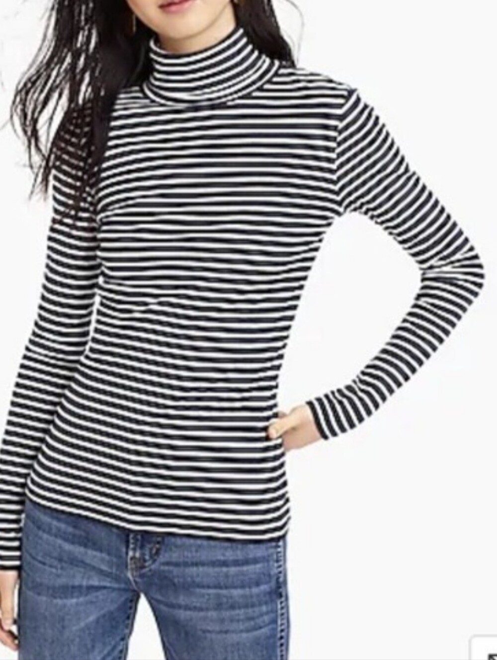J. Crew Navy Blue & White Striped 100% Cotton Turtleneck Top, Medium